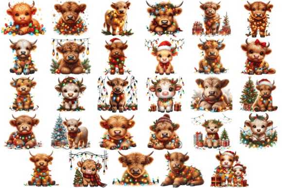 29 Highland Cow Christmas Lights Bundle: Premium Illustrations for Festive Branding
