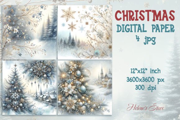 Blue Gold Retro Christmas Digital Paper: Premium Illustrations for Holiday Branding