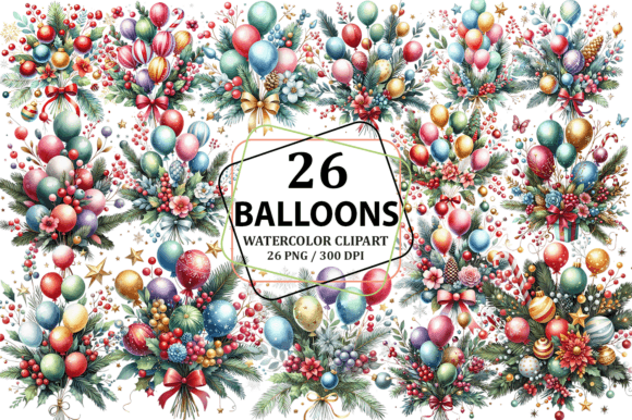 Christmas Balloons Clipart Sublimation for Modern Illustrations