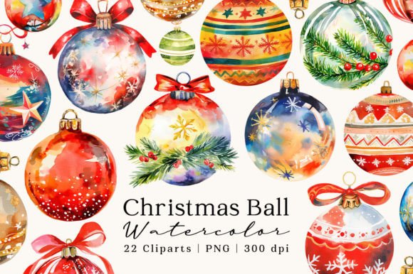 Christmas Balls Watercolor Cliparts for Modern Illustrations