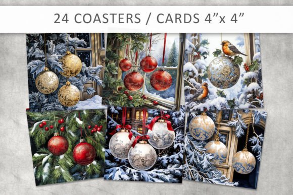 Christmas Baubles Square Coaster Bundle Illustrations Review