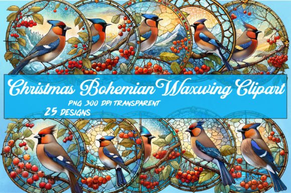 Christmas Bohemian Waxwing Wind Spinner Illustrations