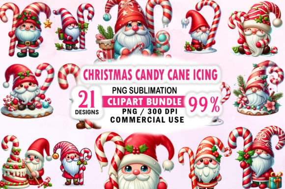 Christmas Candy Cane Icing Gnome Clipart for Modern Illustrations