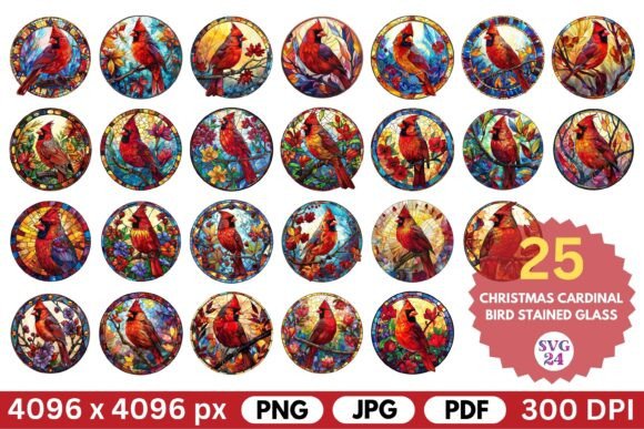 Christmas Cardinal Bird Stained Glass: Premium Illustrations for Sellers