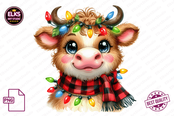 Christmas Cow Sublimation Clipart for Creative Illustrations