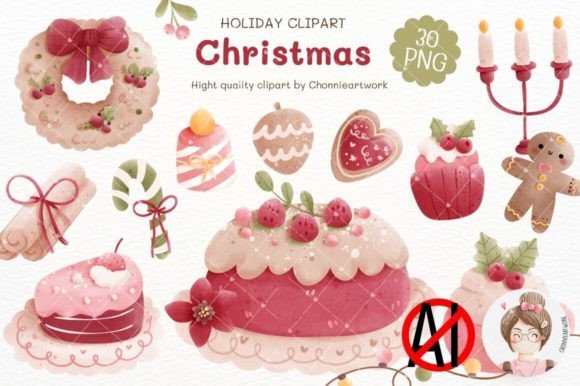 Christmas Desserts Clipart, Holiday Illustrations for Local Brands