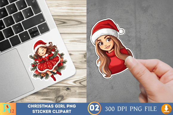 Christmas Girl Sticker Clipart for Seasonal Illustrations