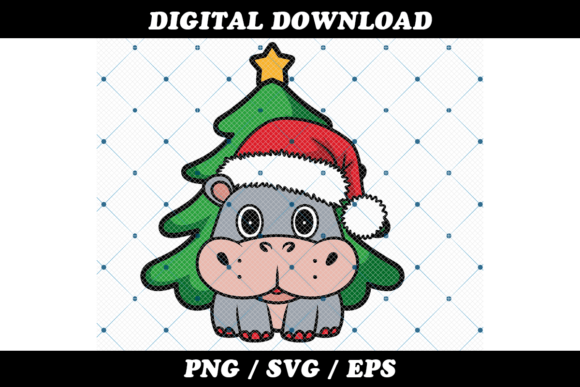 Christmas Hippo with Santa Hat and Tree Illustrations Review
