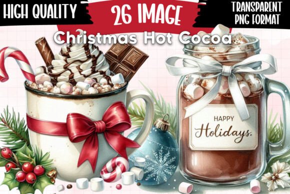 Christmas Hot Cocoa Mason Jar Clipart for Illustrations