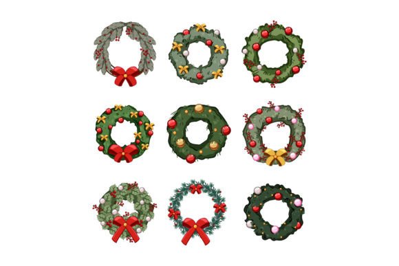 Christmas Wreath Set Cartoon Vector Illu for Branding