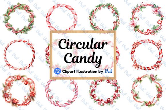Circular Christmas Candy Clipart for Festive Illustrations