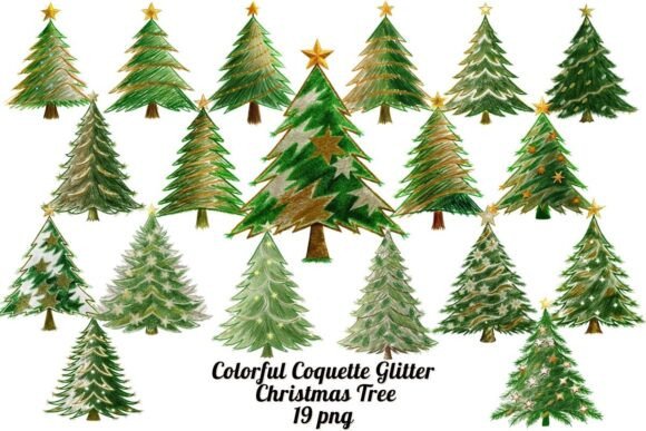 Colorful Coquette Glitter Christmas Tree for Illustrations