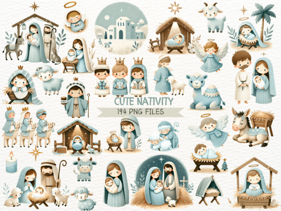 Cute Christmas Nativity Clipart Bundle for Illustrations