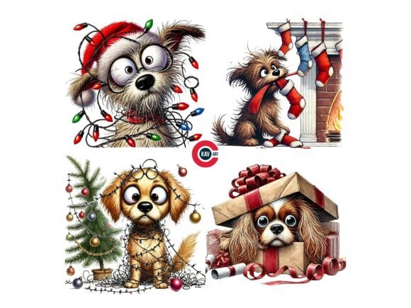 Cute Funny Quirky Christmas Dog Clipart for Brand Illustrations