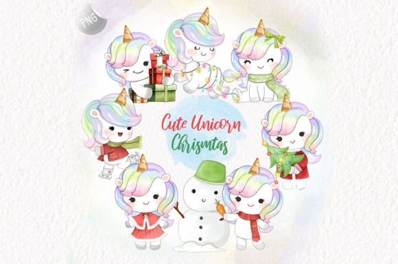 Cute Unicorn Christmas Clipart for Holiday Illustrations