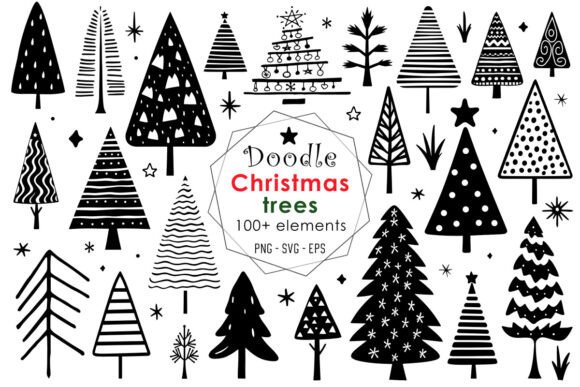 Doodle Christmas Trees Clipart PNG Set for Illustrations