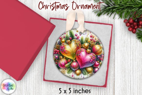 Elegant Christmas Ornament PNG, Hearts for Branding
