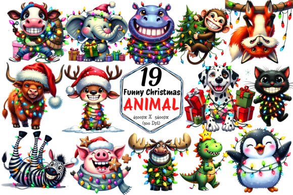 Funny Christmas Animals Clipart Bundle for Illustrations