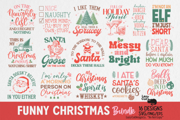 Funny Sarcastic Christmas SVG PNG Bundle for Illustrations