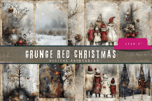 GRUNGE CHRISTMAS JUNK JOURNAL PAPERS for Illustrations