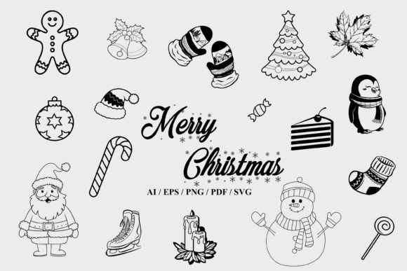 Merry Christmas Black White Cute Design for Illustrations
