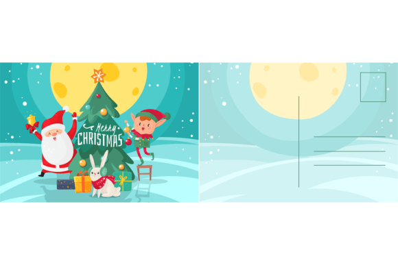 Merry Christmas Card. New Year Postcard Illustrations