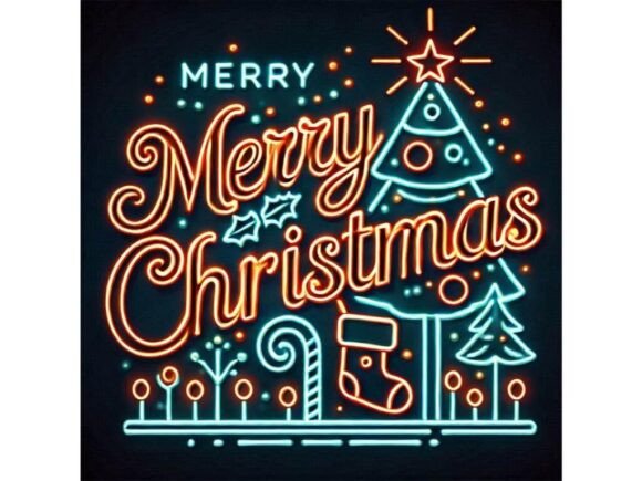 Neon Christmas Letters Glowing at Night for Illustrations