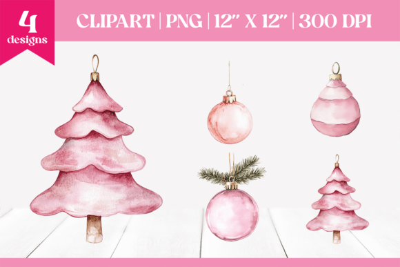 Pink Christmas Ornaments Clipart PNG for Modern Illustrations