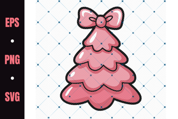 Pink Christmas Tree with Bow Illustrations for Festive Branding