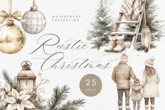 Rustic Boho Christmas Clipart for Modern Illustrations