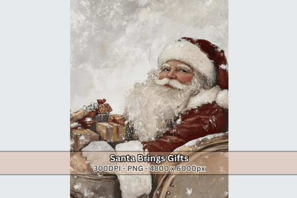 Santa Brings Gifts Christmas Holiday Art for Illustrations