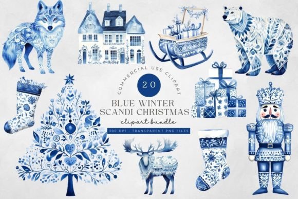 Scandi Folk Art Winter Christmas Clipart for Illustrations