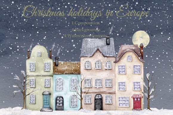 Set Christmas in Europe. Clip Art Review
