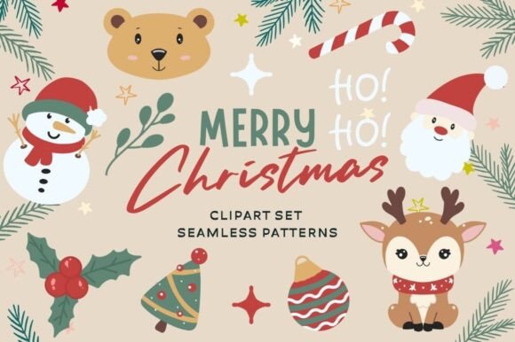 Set of PNG Christmas Elements, Patterns for Illustrations