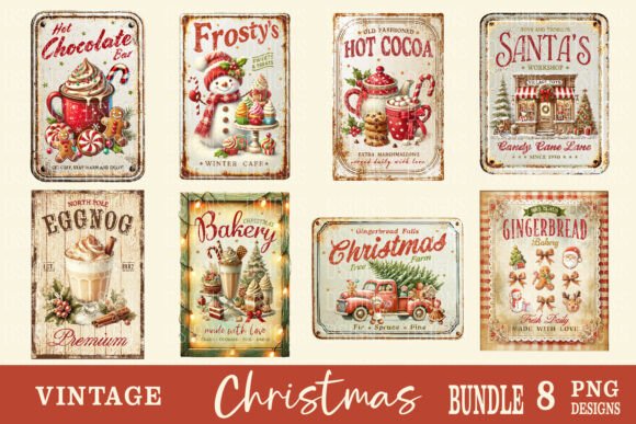 Vintage Christmas Farmhouse Sign Bundle: Essential Illustrations