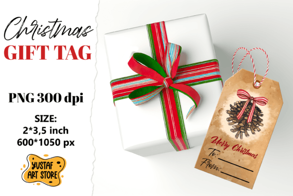 Vintage Christmas Gift Tag. Pine Cone Il in Illustrations