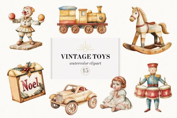 Vintage Christmas Toys Clipart for Festive Illustrations