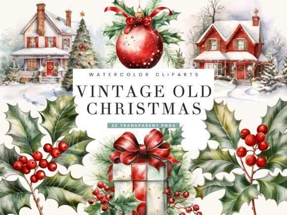 Vintage Old Christmas Clipart Bundle for Illustrations