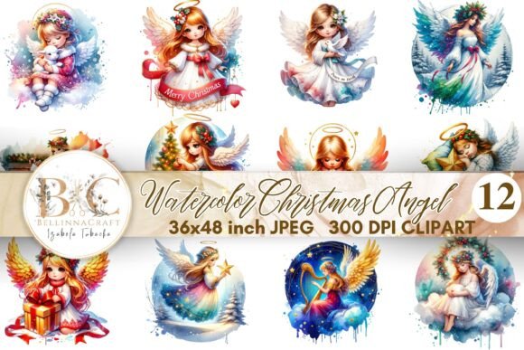 Watercolor Christmas Angel Clipart for Modern Illustrations