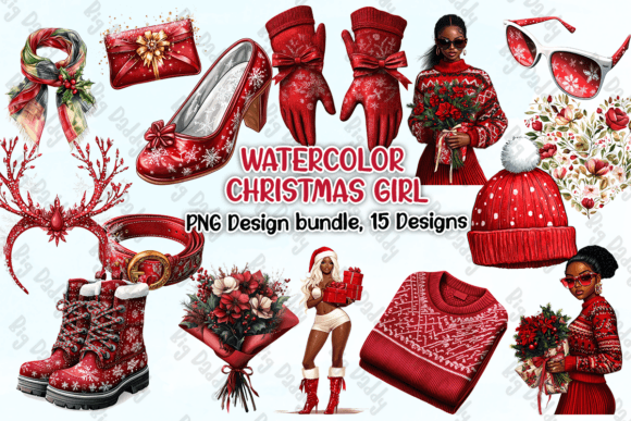 Watercolor Christmas Girl Clipart PNG for Modern Illustrations