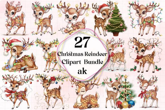 Watercolor Christmas Reindeer Clipart for Illustrations