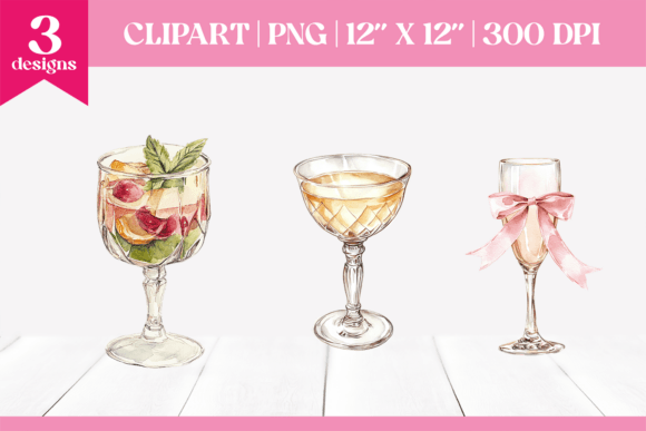 Watercolor Pink Christmas Glasses Clipar for Illustrations