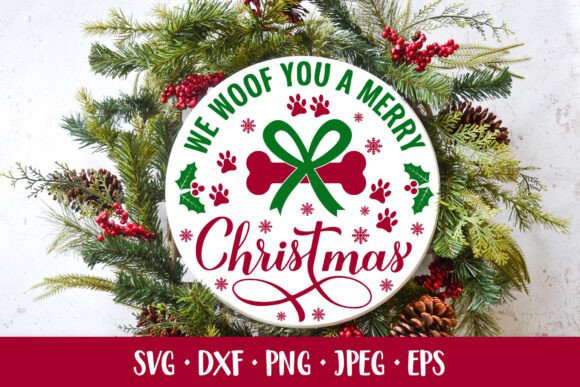 We Woof You a Merry Christmas Round Sign & Illustrations